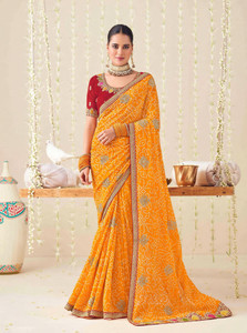 Laxmipati sarees Embroidered Saree with Attached Blouse Chiffon Saree