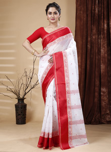 Bong ButiQ Woven Tant Pure Cotton, Velvet Saree