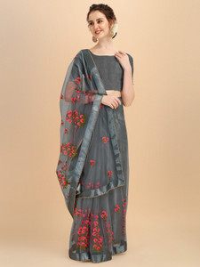 ALAGINI Embroidered Bollywood Net Saree