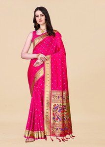 Bansari Textiles Woven Banarasi Cotton Silk, Jacquard Saree