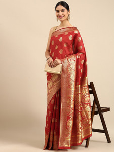 Shoppershopee Self Design Banarasi Silk Blend Saree