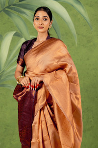 SUBHAM Woven, Embellished Kanjivaram Silk Blend Saree