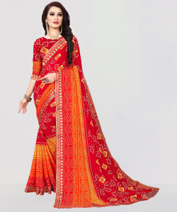 Kanooda Prints Printed Bandhani Georgette Saree