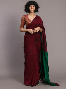 Bholanath Solid/Plain Handloom Cotton Blend Saree