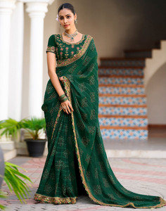Satrani Printed, Embellished, Embroidered Bandhani Georgette, Chiffon Saree