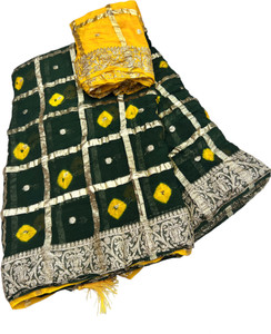 Stylish Sarees चेकर्ड, ब्लॉक्ड प्रिंटेड, हैंड पेंटेड, प्रिंटेड, सेल्फ डिज़ाइन बांधनी जोर्जेट, विस्कोस रेयॉन साड़ी