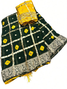 Stylish Sarees Checkered, Blocked Printed, Hand Painted, Printed, Self Design Bandhani Georgette, Viscose Rayon Saree