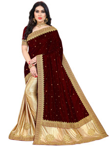 Saraswati Fab Self Design, Embellished Bollywood Velvet, Lycra Blend Saree