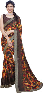 Priyashi Printed Bandhani Georgette, Lace Saree