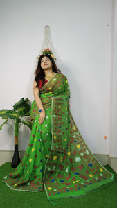 PARNA SAREE GALLERY Printed Handloom Cotton Linen Saree