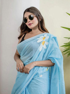 ONTIC LIFESTYLE Floral Print Handloom Pure Cotton Saree