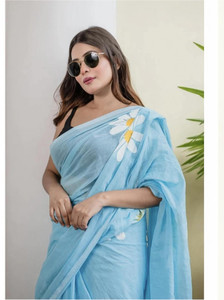 Kanjivaram Palace Floral Print, Printed Handloom Linen Saree