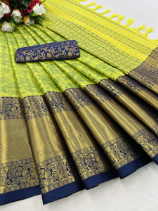 KanjiQueen Woven Narayanpet Pure Silk, Cotton Silk Saree