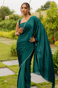 SUBHAM Solid/Plain Bollywood Silk Blend, Lycra Saree