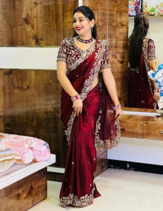 HIJA TRENDZ Embroidered Bollywood Chiffon, Satin Saree