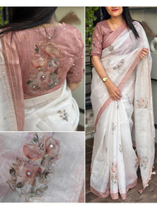 nirave fashion Digital Print Kantha Cotton Linen Saree