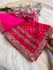 Girnari Embroidered, Printed Bandhani Georgette Saree