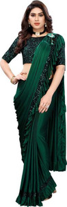 fem hub Embellished, Solid/Plain Bollywood Lycra Blend Saree