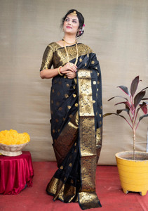 YDS FASHION HUB Embroidered Banarasi Satin Saree