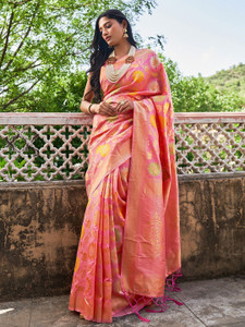 Janasya Woven, Self Design Chanderi Silk Blend Saree