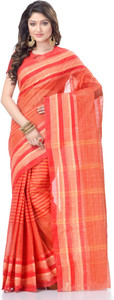 Desh Bidesh Striped, Self Design, Paisley, Woven Handloom Handloom Cotton Blend, Pure Cotton Saree