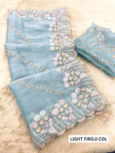 Dimgrey Embroidered, Self Design Bollywood Organza Saree