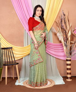 MAHADEV Embroidered Bollywood Supernet Saree