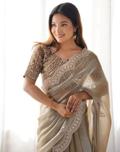 JAINICA Embroidered Bollywood Organza Saree