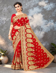 b bella creation Self Design, Embroidered, Embellished Bollywood Chiffon, Georgette Saree