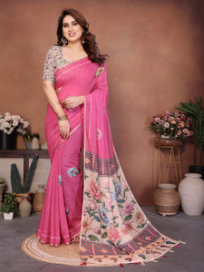 kashvi sarees Embellished, Digital Print, Paisley, Floral Print Bollywood Cotton Linen Saree