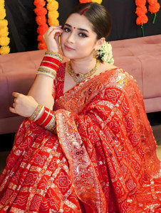 Gajj kesari Woven, Self Design Banarasi Pure Silk Saree