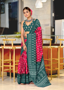 NENUBRITY Printed Ikkat Pure Cotton Saree