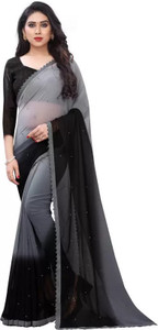 SNIXTY Self Design, Solid/Plain, Embellished Bollywood Georgette Saree