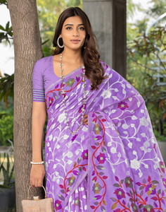 Satrani Woven, Self Design, Embellished Handloom Pure Cotton Saree