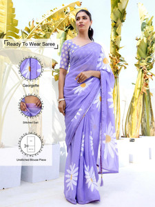 Samah Floral Print, Printed, Embellished Bollywood Georgette Saree
