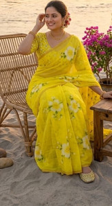SRINJAN FASHION Digital Print Handloom Cotton Linen Saree
