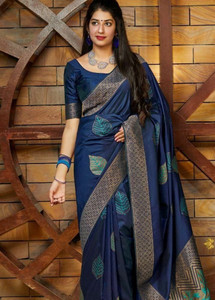 Bermondsey Woven, Solid/Plain Kanjivaram Silk Blend Saree
