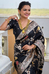 ROOP LAVANYA बुना हुआ बनारसी कॉटन सिल्क, जैकर्ड साड़ी