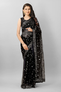 SROLY Embroidered Bollywood Supernet Saree