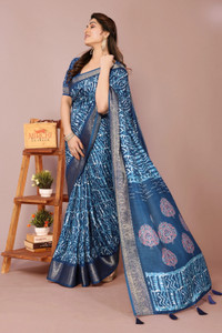 MIRCHI FASHION Printed, Embellished Hand Batik Cotton Silk, Silk Blend Saree