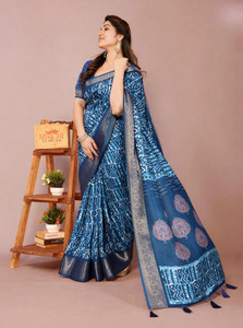 MIRCHI FASHION Printed, Embellished Hand Batik Cotton Silk, Silk Blend Saree