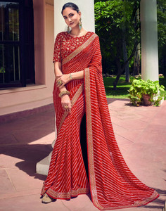 Samah Printed, Embroidered, Embellished Bollywood Georgette, Chiffon Saree
