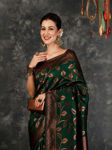 Samah Woven, Embellished, Self Design Kanjivaram Silk Blend, Jacquard Saree