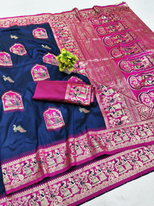 Ratnavali Woven Baluchari Silk Blend, Art Silk Saree