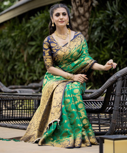 sarify creation Floral Print Kanjivaram Cotton Silk Saree