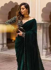 J P FASHION Embroidered Bollywood Velvet Saree