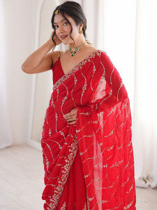 MeiraThreads Embroidered Bollywood Chiffon Saree