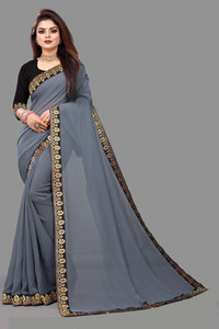Jevlan Solid/Plain Bollywood Silk Blend Saree