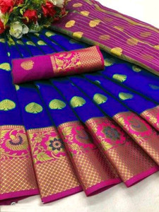 Pionex बुना हुआ बनारसी कॉटन सिल्क साड़ी