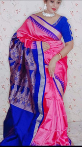 Share Balaji creation Temple Border, Solid/Plain Sambalpuri Silk Blend Saree